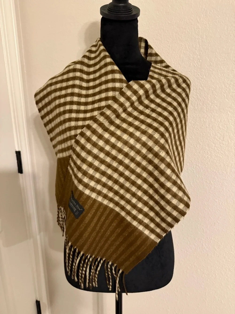 Dior Brown & Cream Checked Cashmere Scarf